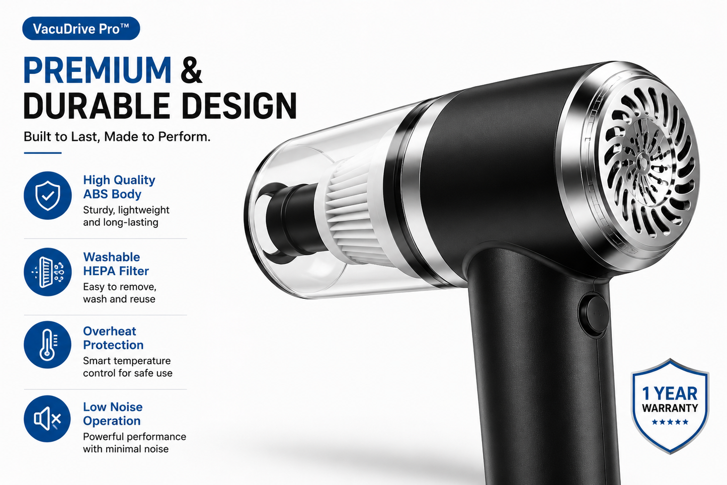 VacuDrive Pro™ – High-Power 3-in-1 Wireless Car Vacuum Cleaner