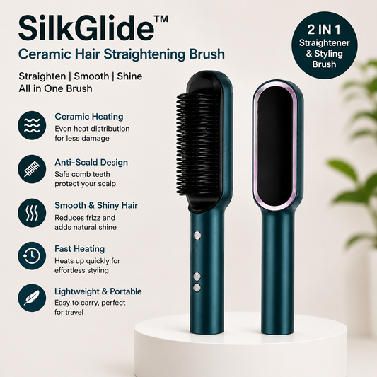 SilkGlide™ | 2-in-1 Ceramic Hair styling + Straightening comb Brush