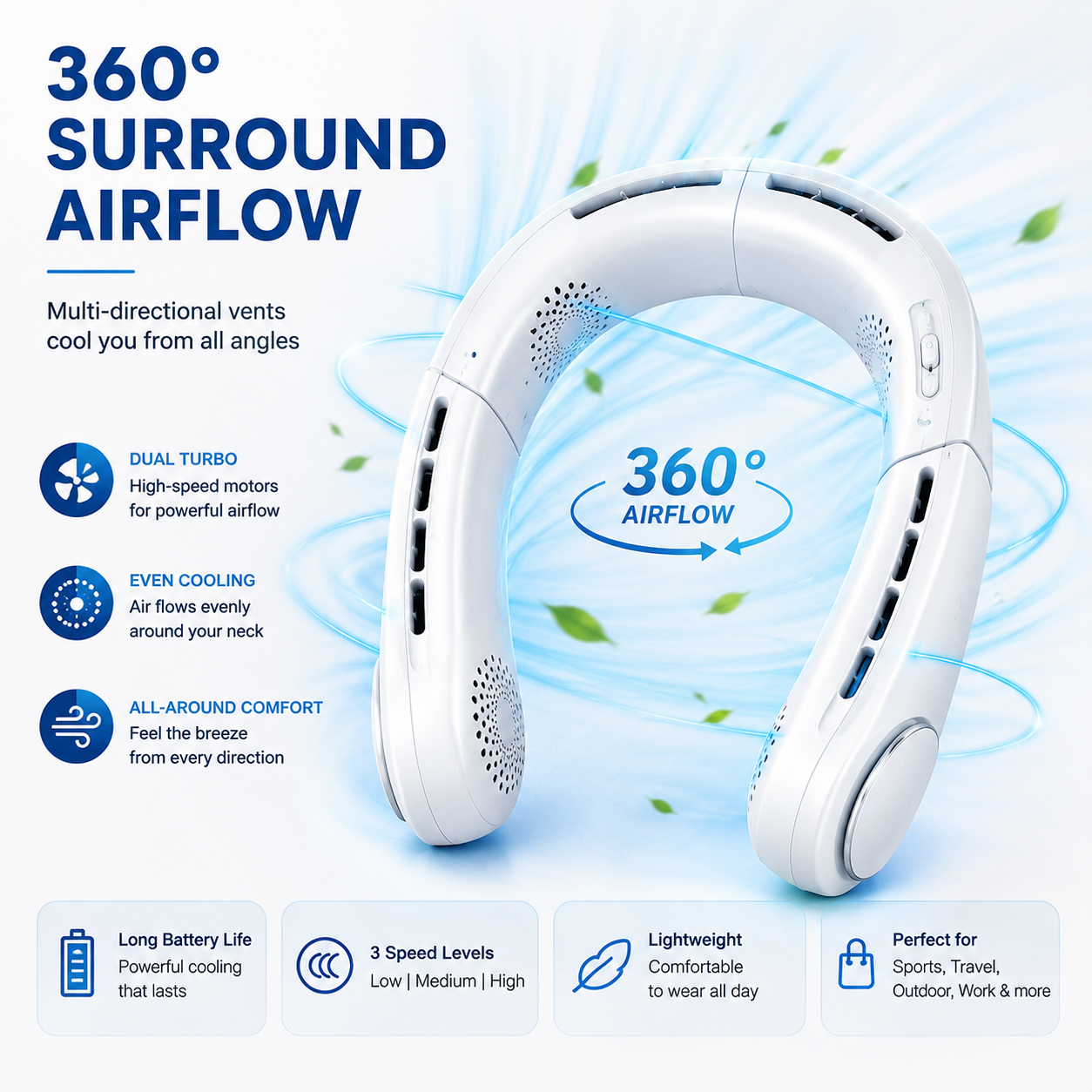 AeroChill Pro™ | Portable Neck Fan | Rechargeable Hands-Free Cooling Fan