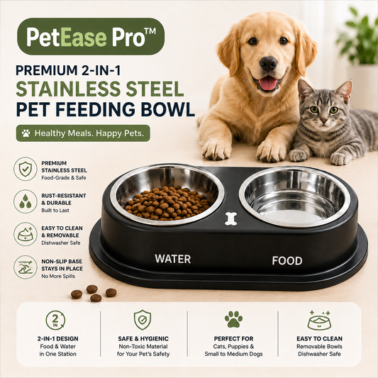PetEase Pro™ | Premium 2-in-1 Stainless Steel Pet Feeding Bowl