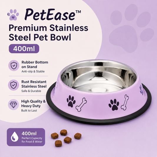 PetEase™ | Premium Stainless Steel Pet Bowl (400ml)