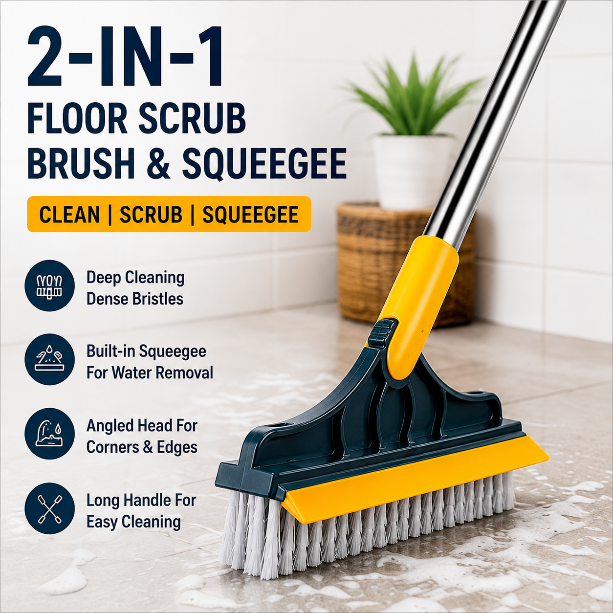 CleanSweep Pro™ | 2-in-1 Floor Scrub Brush & Squeegee